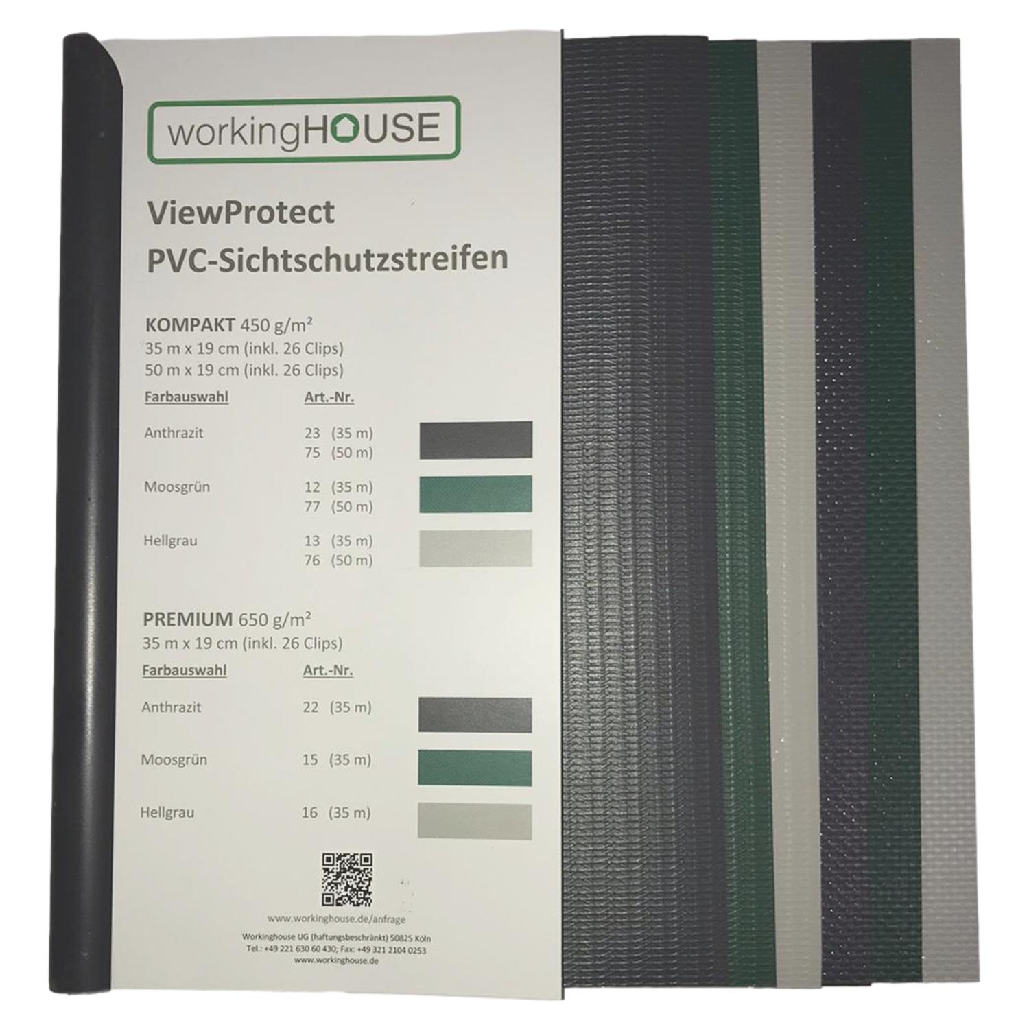Musterheft der PVC Zaun Sichtschutstreifen für Stabmattenzäune von Workinghouse in allen verfügbaren Farben